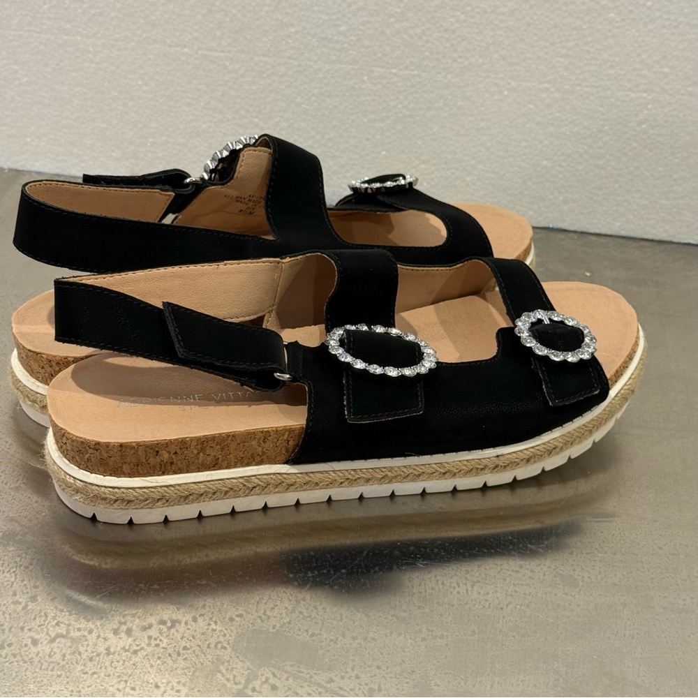 Adrienne Vittadini Black Jeweled Prize Strappy Platform Sandals Women Size 9.5 - Picture 6 of 12